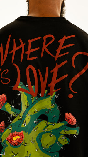 Black Where is Love Zipper  Tee