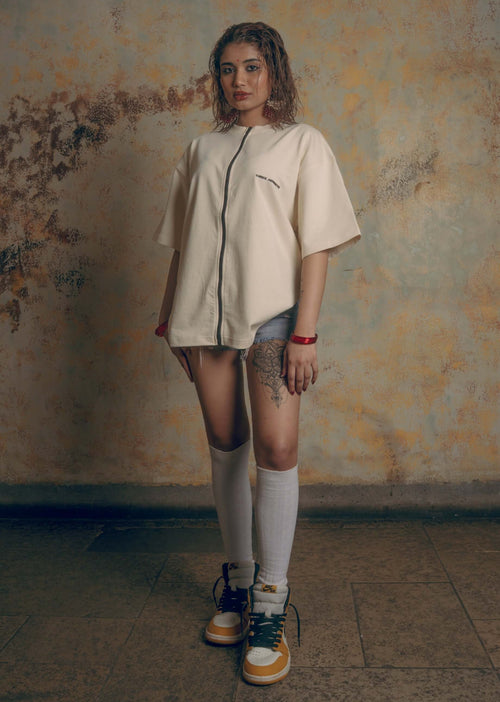 Unisex Beige Zipper Tee