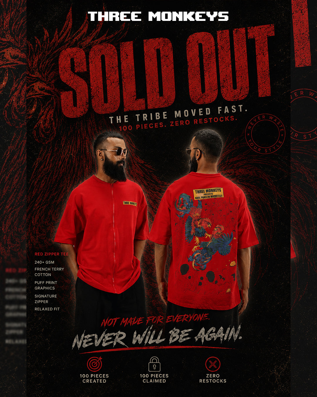 Red Rooster Zipper Tee
